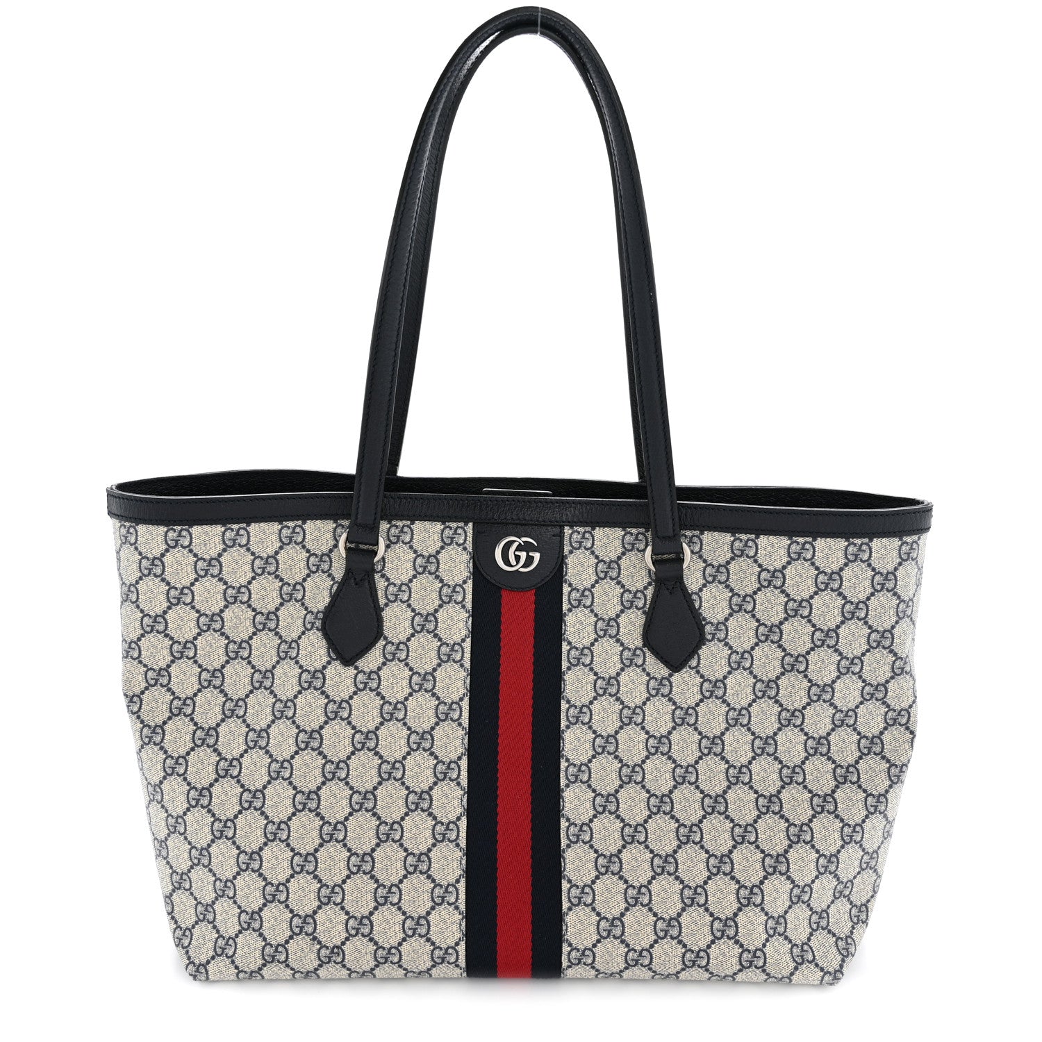 Gucci GG Supreme Monogram Textured Calfskin Web Medium Ophidia Shopping Tote Beige Blue 1 of 13