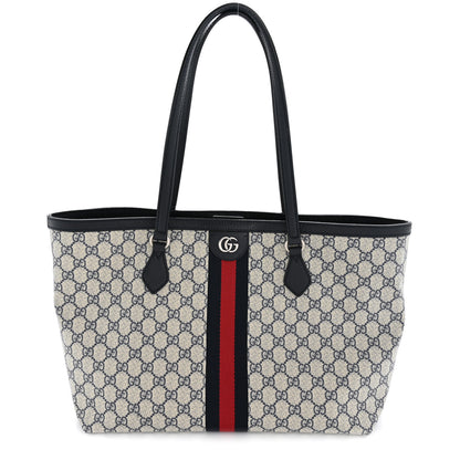 Gucci GG Supreme Monogram Textured Calfskin Web Medium Ophidia Shopping Tote Beige Blue 1 of 13