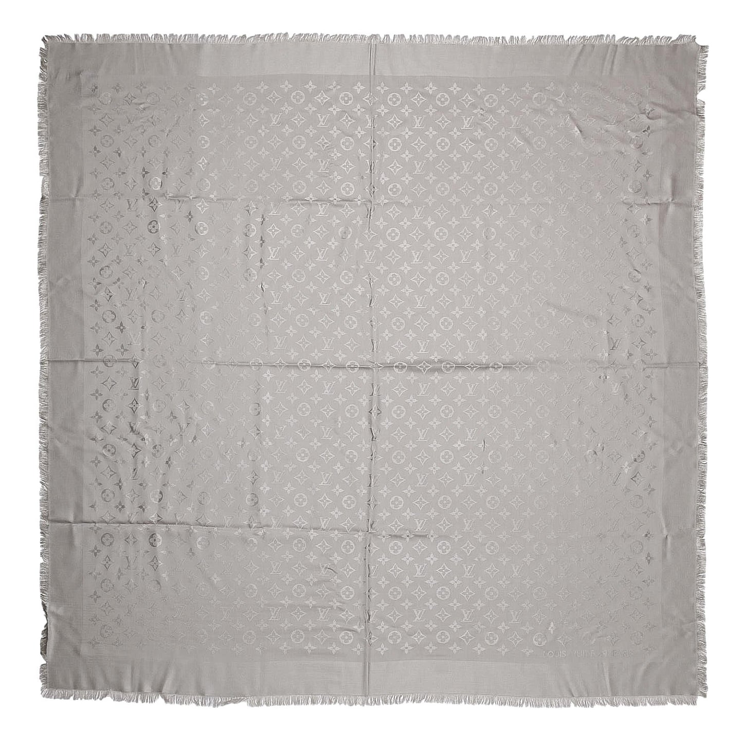 Silk Wool Monogram Shawl Greige