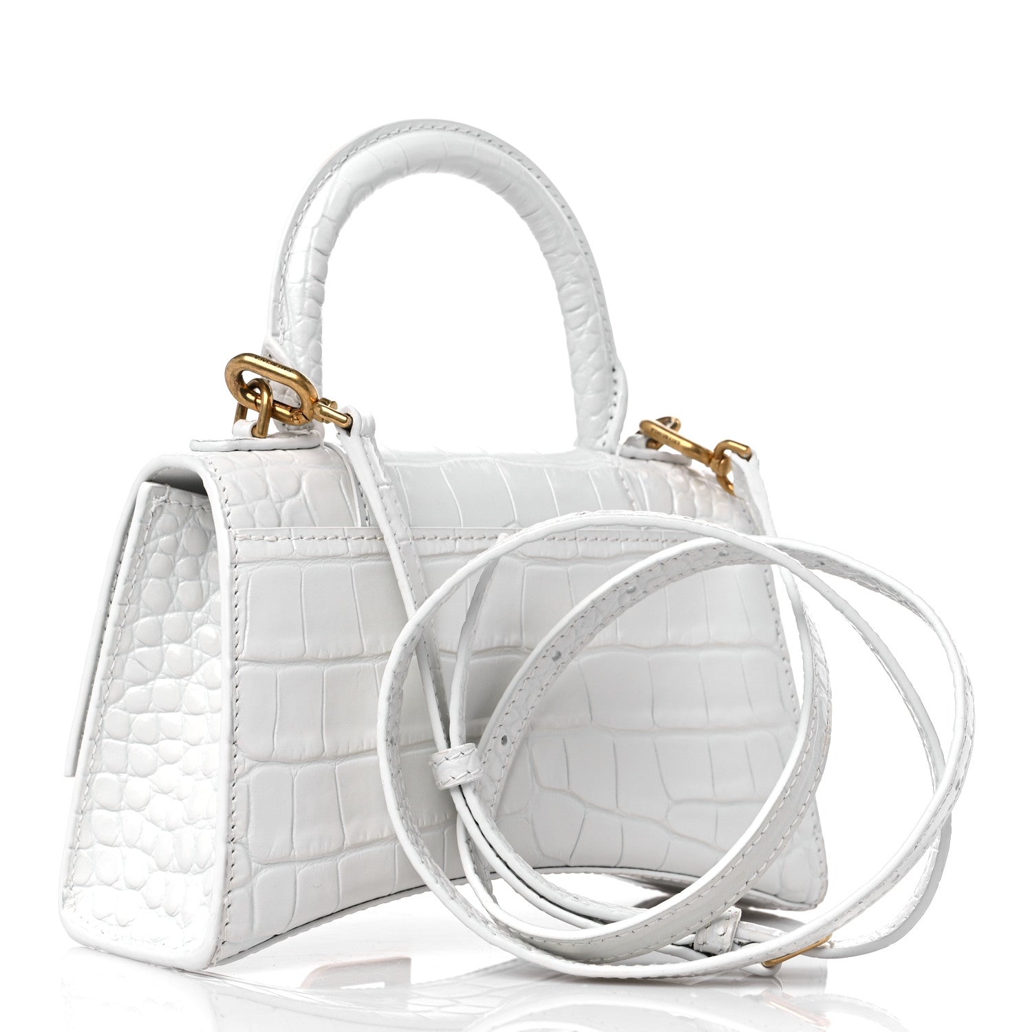 Balenciaga Shiny Calfskin Crocodile Embossed Hourglass Top Handle Bag XS White 2 of 11