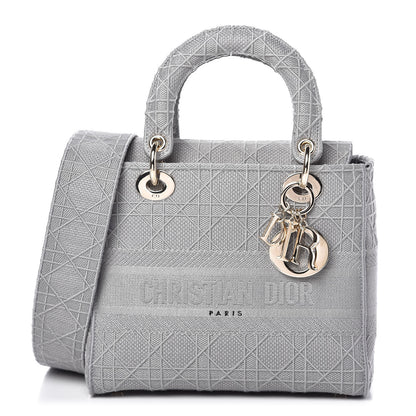 Christian Dior Canvas Embroidered Cannage Medium Lady D-Lite Gray 1 of 11