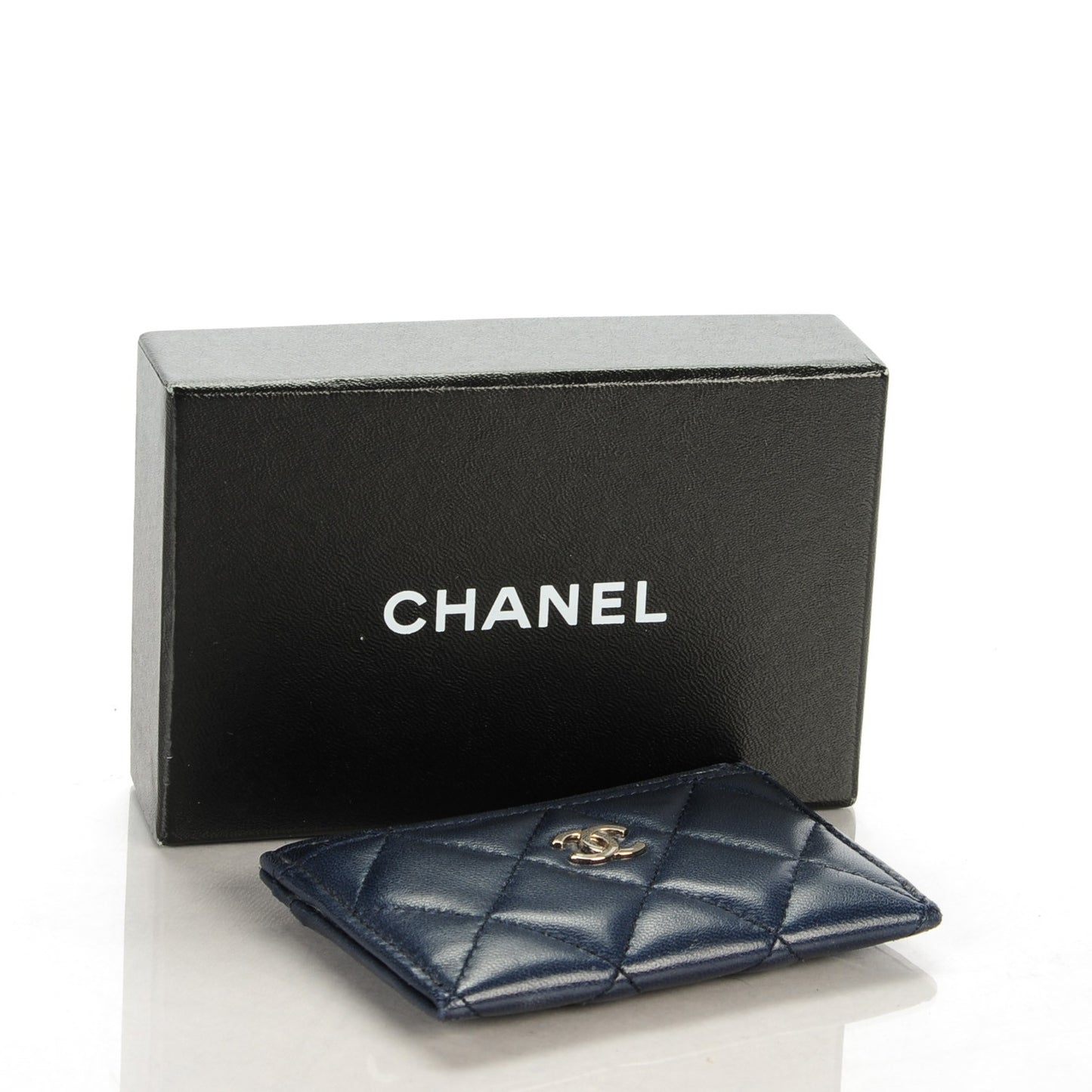 Lambskin Quilted Card Holder Navy Blue