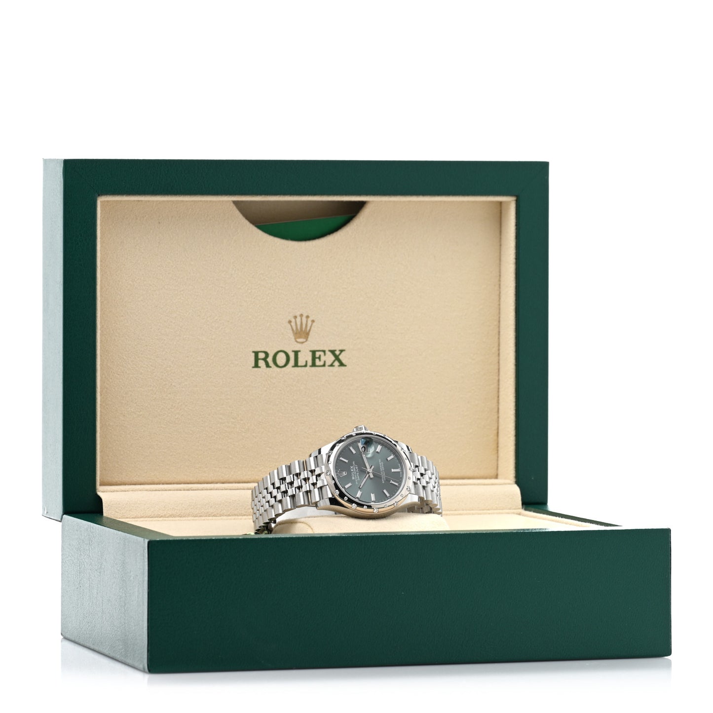 Stainless Steel 18K White Gold Diamond 31mm Oyster Perpetual Datejust Watch Mint Green 278344RBR