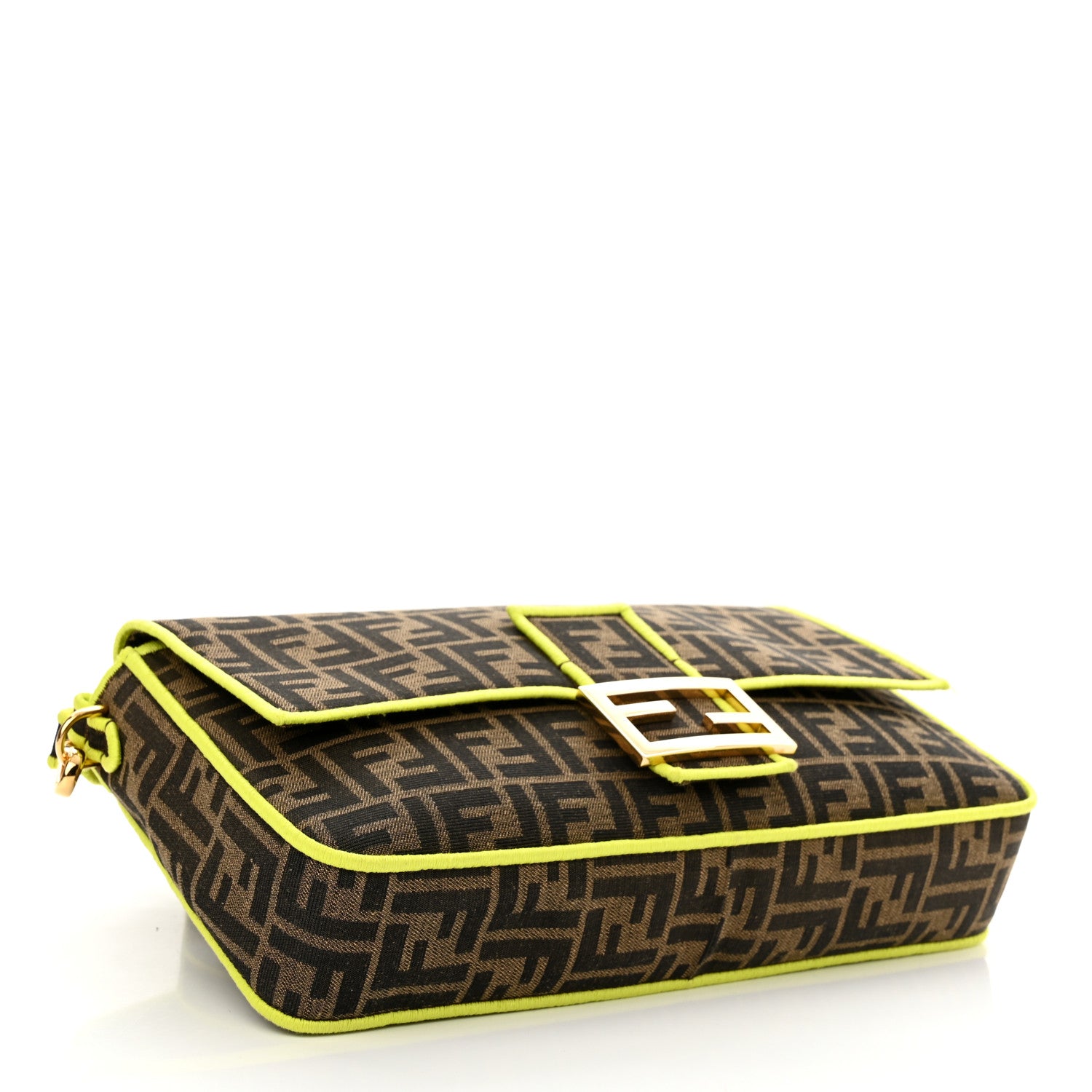Fendi Fabric Jacquard FF 1974 Large Baguette Tobacco Moro Giallo Fluo 4 of 10