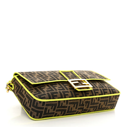 Fendi Fabric Jacquard FF 1974 Large Baguette Tobacco Moro Giallo Fluo 4 of 10