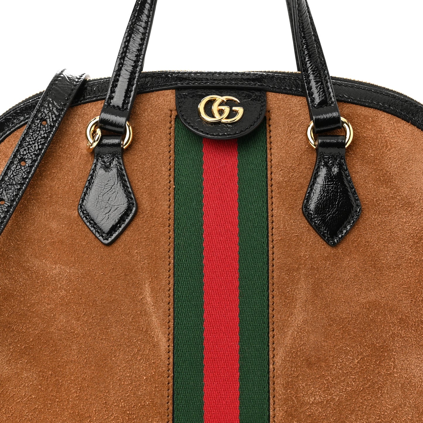 Suede Patent Web Medium Ophidia Top Handle Dome Bag Nocciola Black