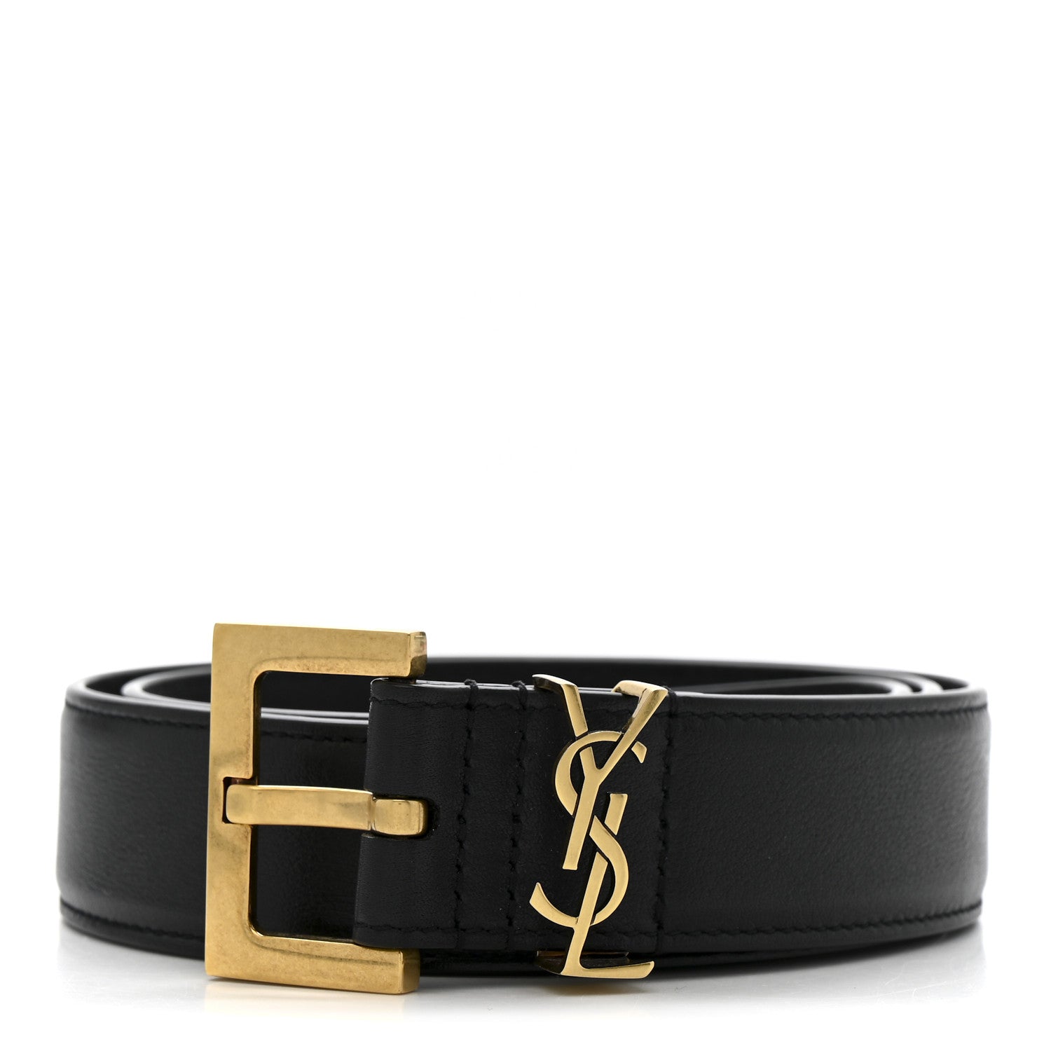 Saint Laurent Smooth Calfskin Monogram Square Buckle Belt 75 30 Black 1 of 6