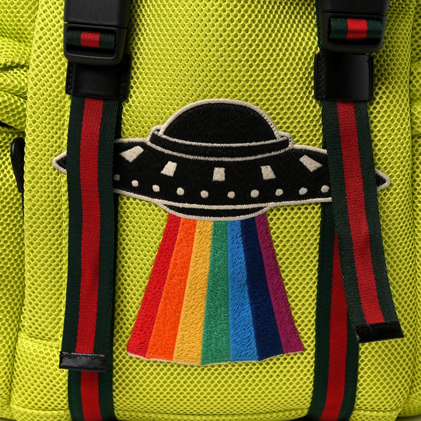 Mesh Web Hollywood Embroidered Double Buckle Backpack Anis Multicolor Black