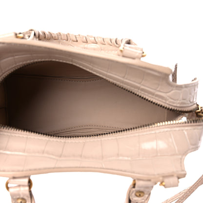Balenciaga Shiny Supple Calfskin Crocodile Embossed Neo Classic Gold Hardware Mini City Light Beige 5 of 12