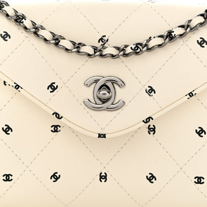 Chanel Printed Lambskin Logo CC Envelope Clutch With Chain White 8 of 12