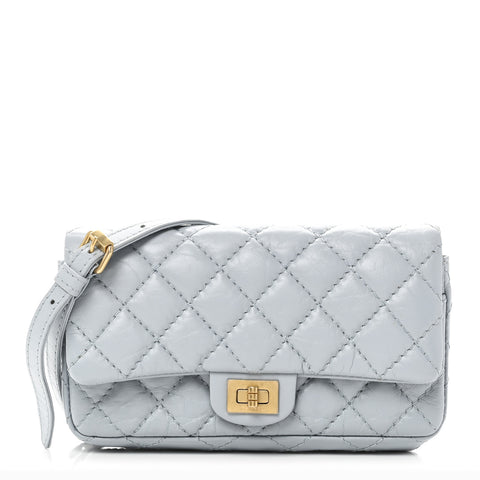 Aged Calfskin Quilted 2.55 Reissue Flap Belt Bag Clutch Light Blue