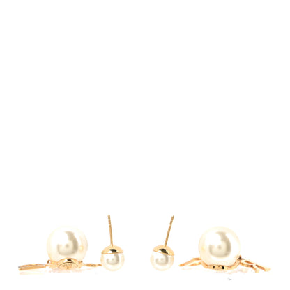 Christian Dior Pearl Crystal Tribal Logo Charms Earrings Gold 3 of 5