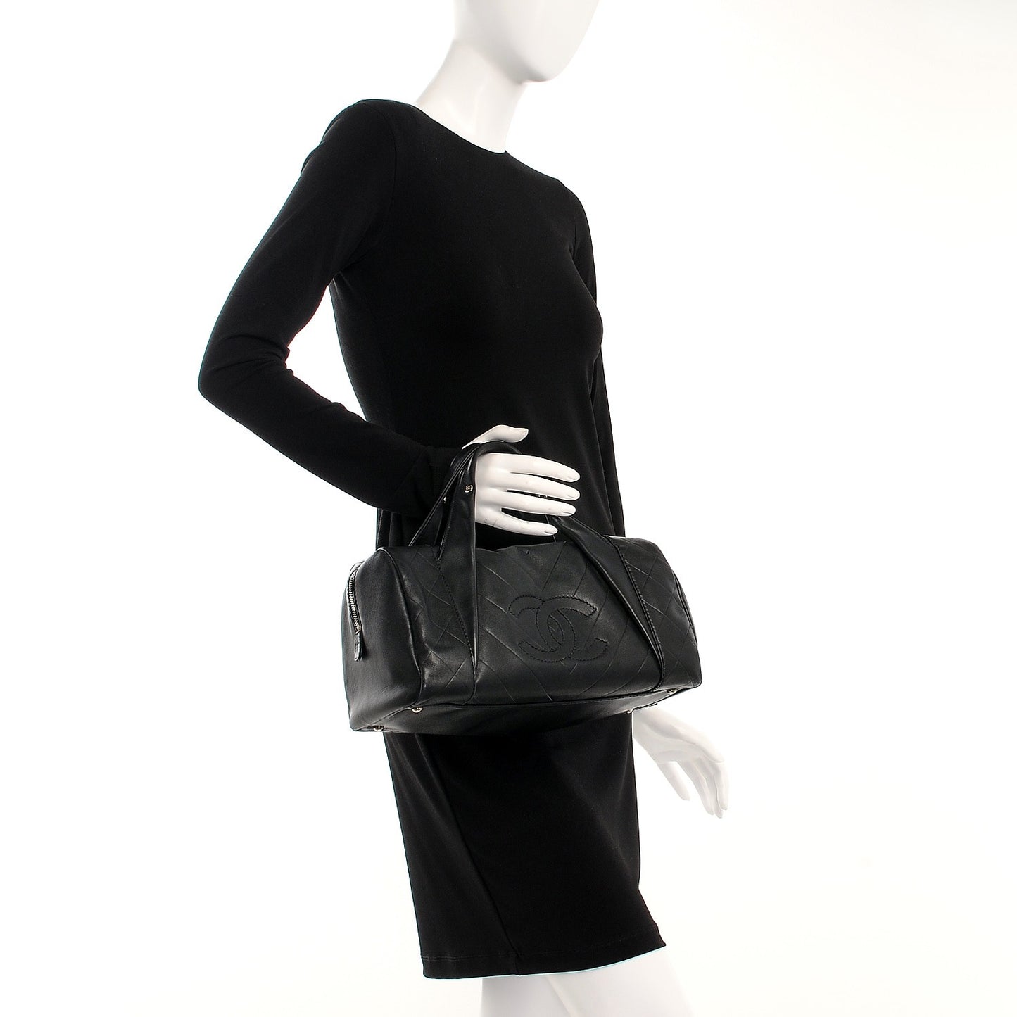 Calfskin Chevron CC All Day Long Boston Black