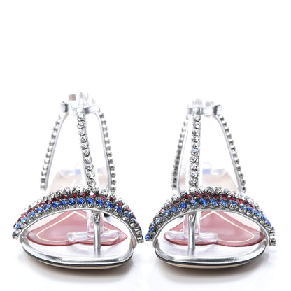 Gucci Nappa Silk Crystal Bertie T-Strap Low Heel Sandals 36 Argento 2 of 8