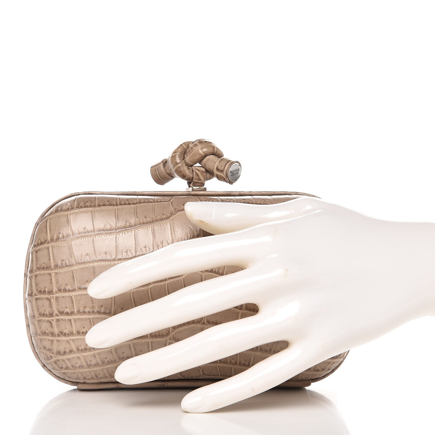 Bottega Veneta Crocodile Knot Clutch Stone 2 of 6