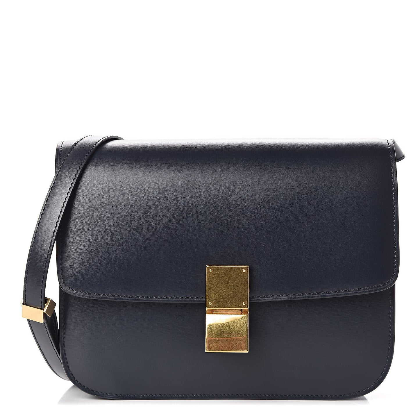 Box Calfskin Medium Classic Box Flap Bag Navy Blue