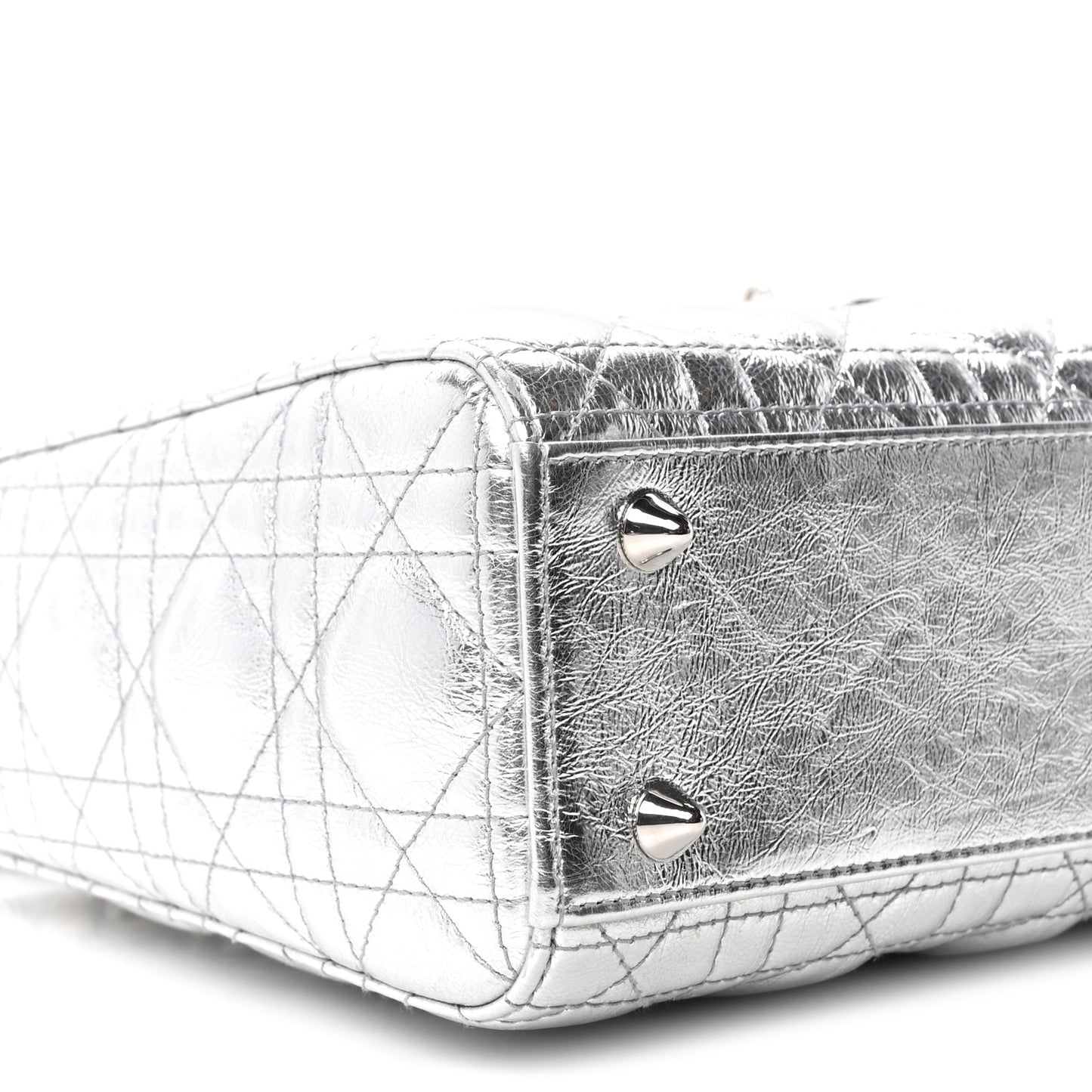 Metallic Grained Calfskin Cannage Small Lucky Badges My Lady Dior Silver