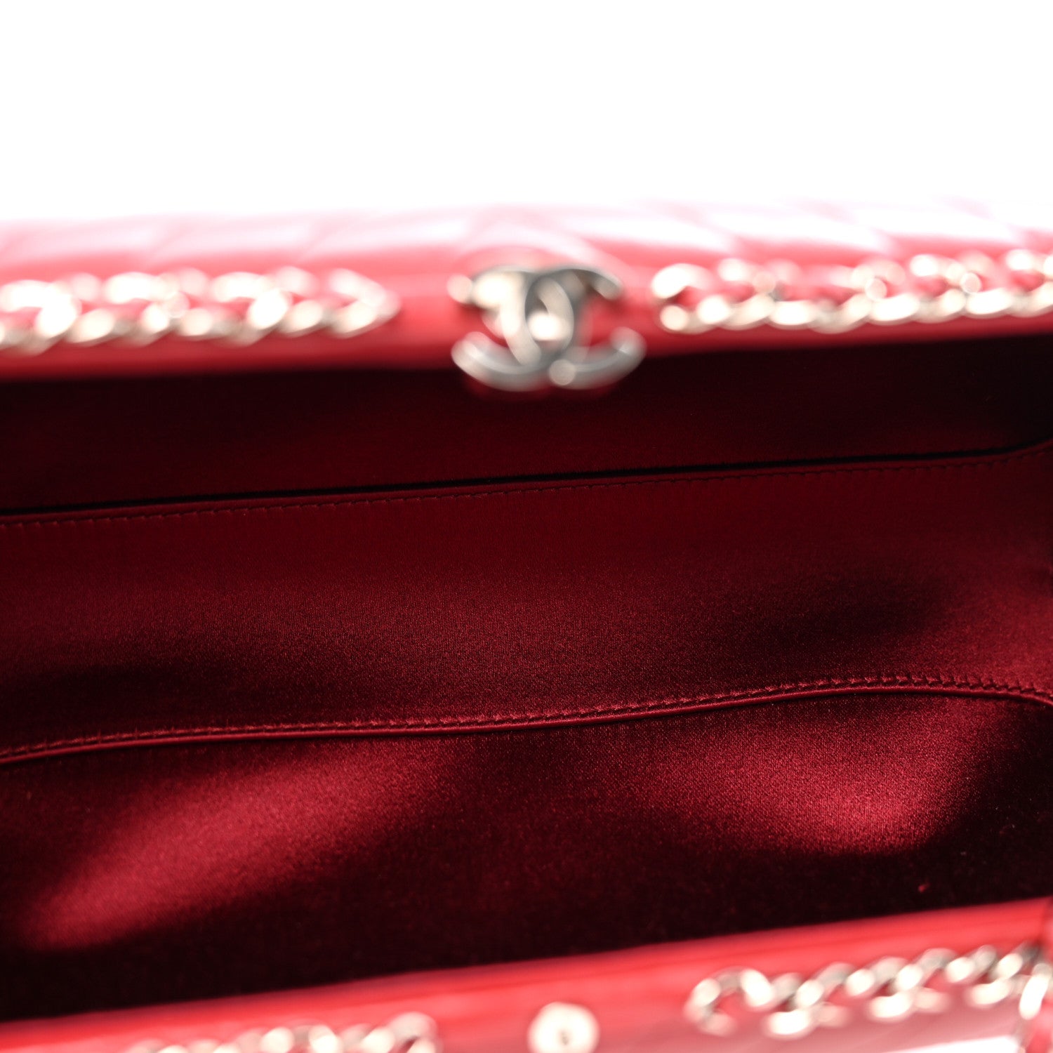 Chanel Lambskin Chevron Quilted Chain Around Clutch Dark Red 5 of 11