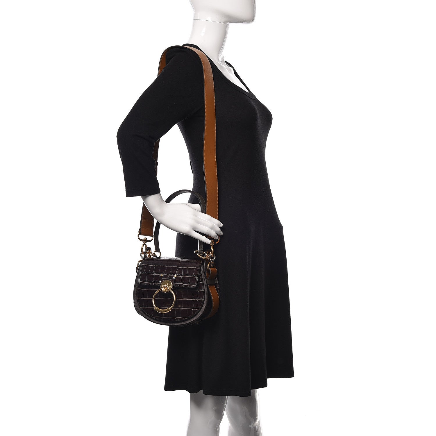 Chloe Calfskin Crocodile Embossed Small Tess Bag Profound Brown 2 of 9