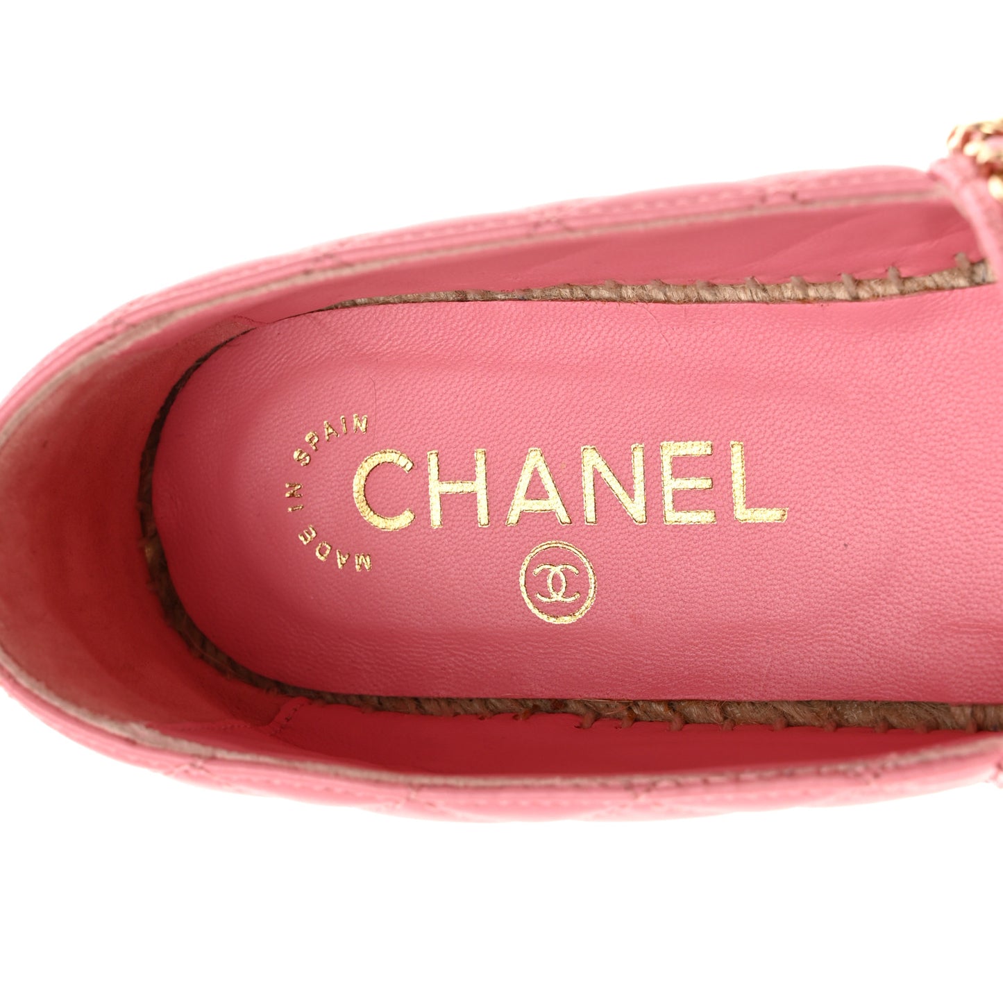 Lambskin Quilted CC Chain Espadrilles 38 Pink Red