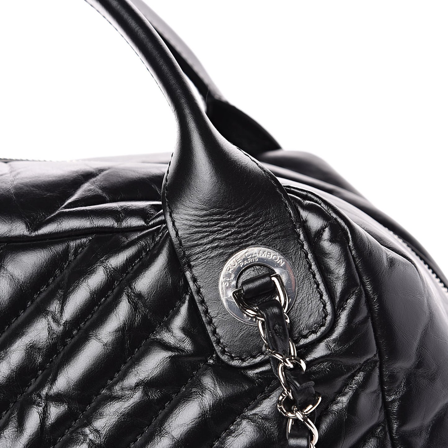 Aged Calfskin Chevron Large Soft Bowling Bag Black