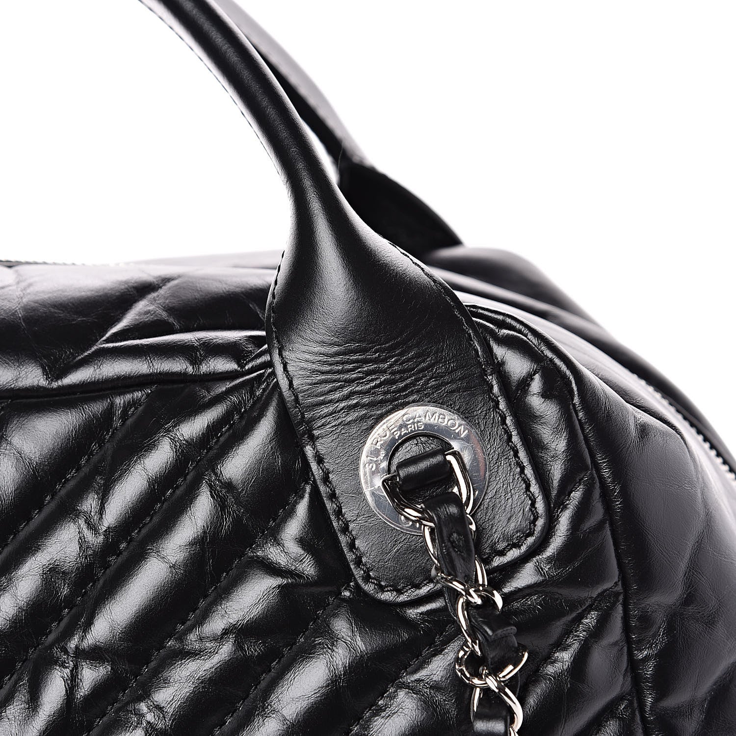 Chanel Aged Calfskin Chevron Large Soft Bowling Bag Black 11 of 12