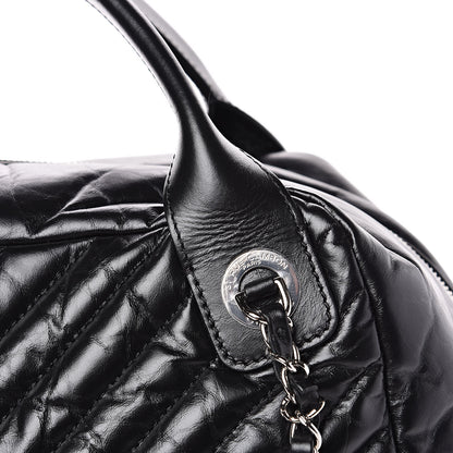 Chanel Aged Calfskin Chevron Large Soft Bowling Bag Black 11 of 12