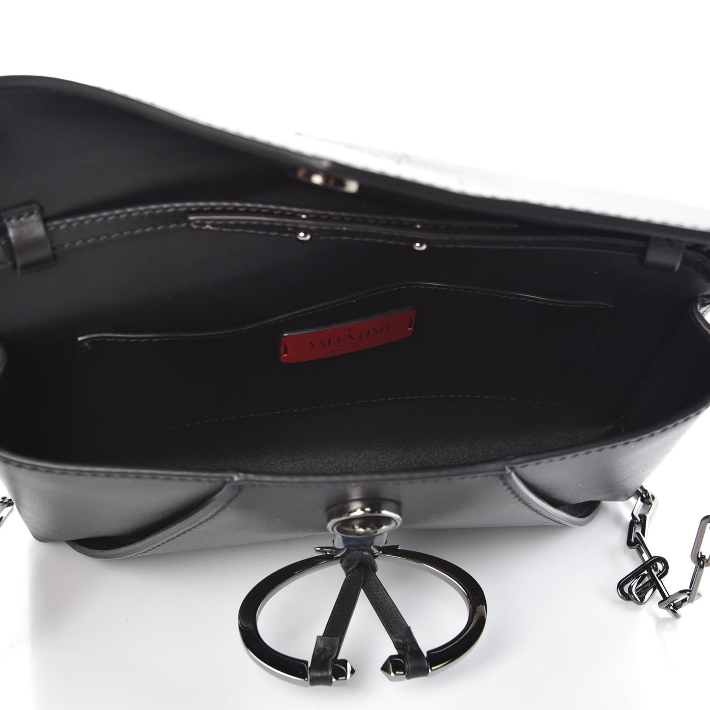 Calfskin V Rivet Chain Clutch Black