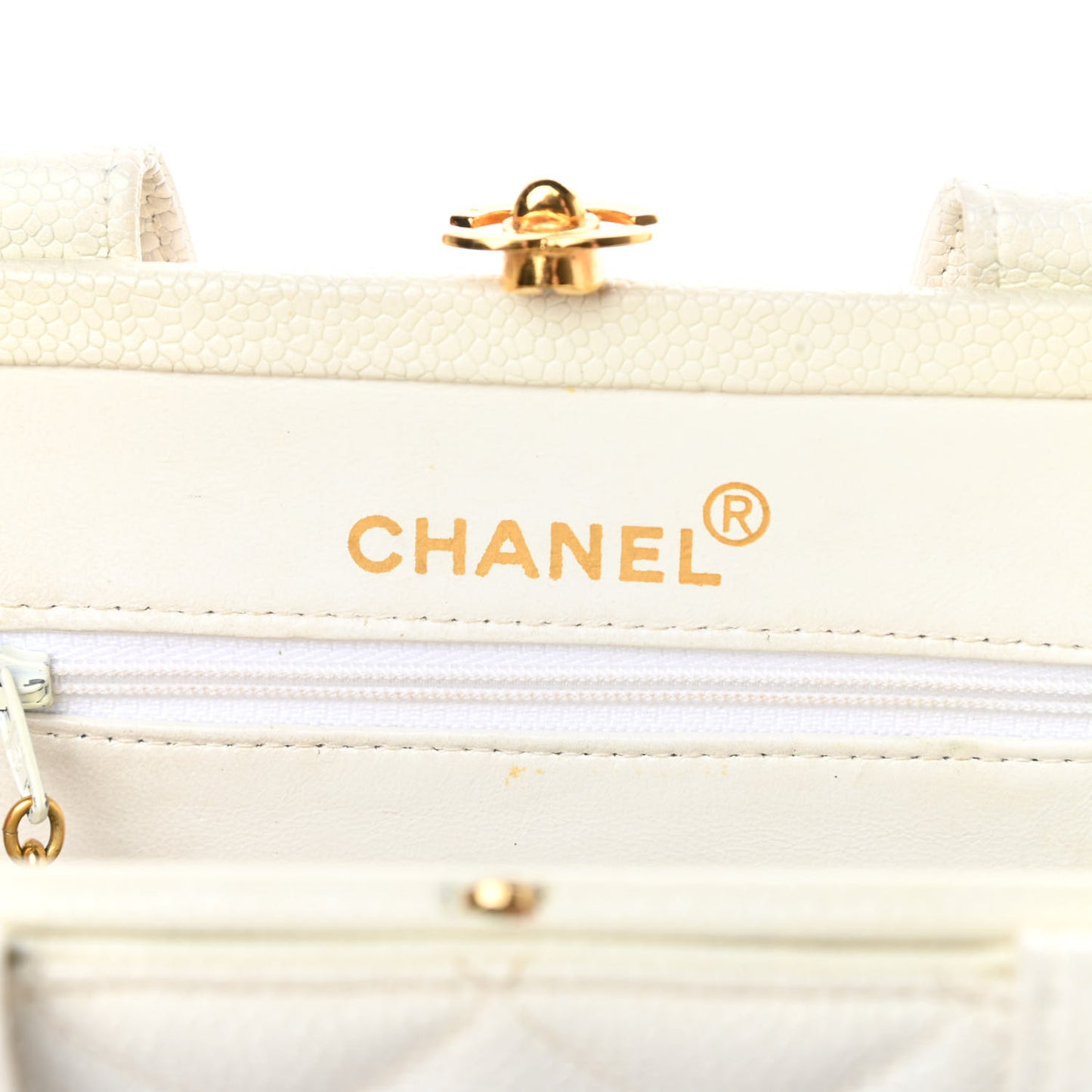 Caviar Quilted Kisslock Frame Bag White