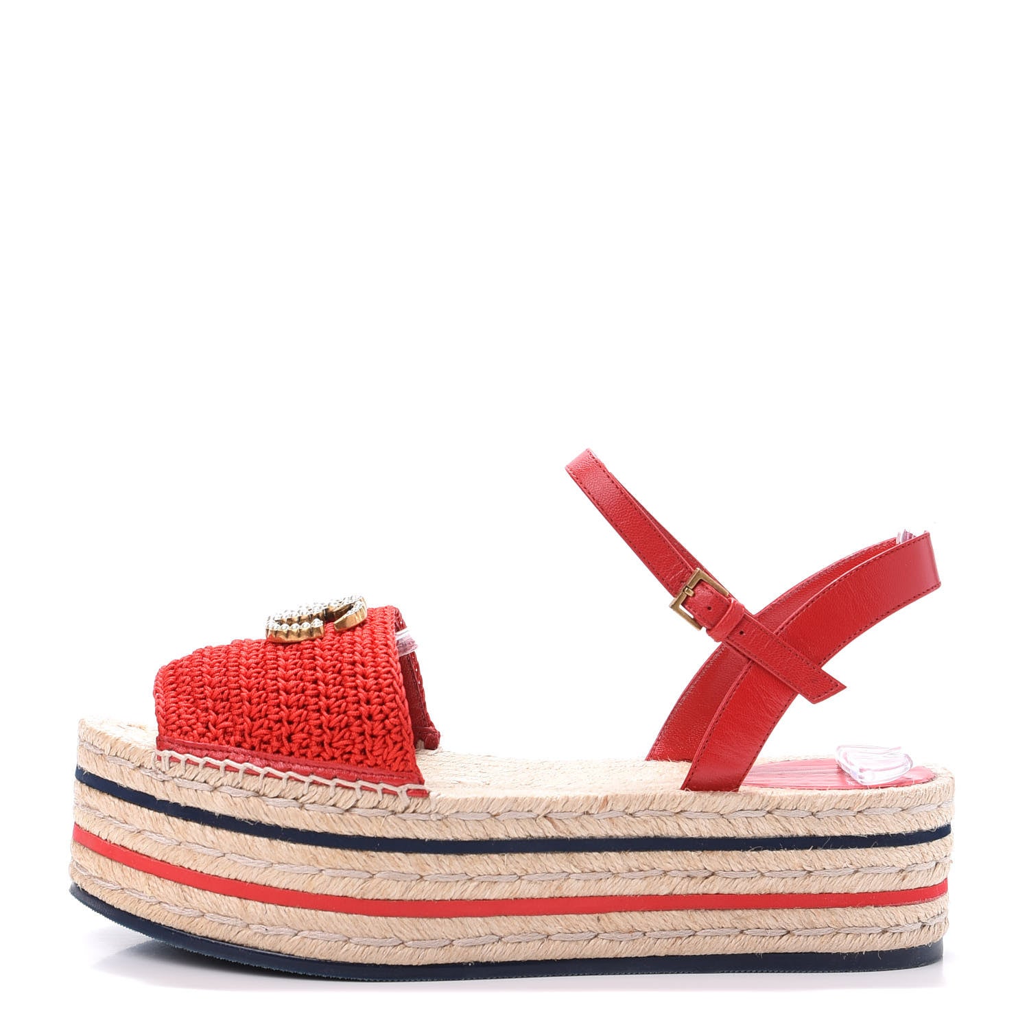 Gucci Cotton Malaga Kid Crochet Pearly GG Lilibeth Espadrille Platform Sandals 40 Hibiscus Red 1 of 9