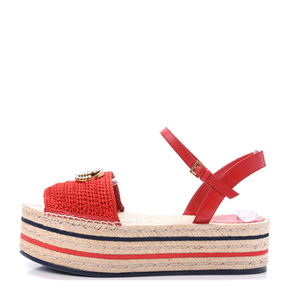Gucci Cotton Malaga Kid Crochet Pearly GG Lilibeth Espadrille Platform Sandals 40 Hibiscus Red 1 of 9