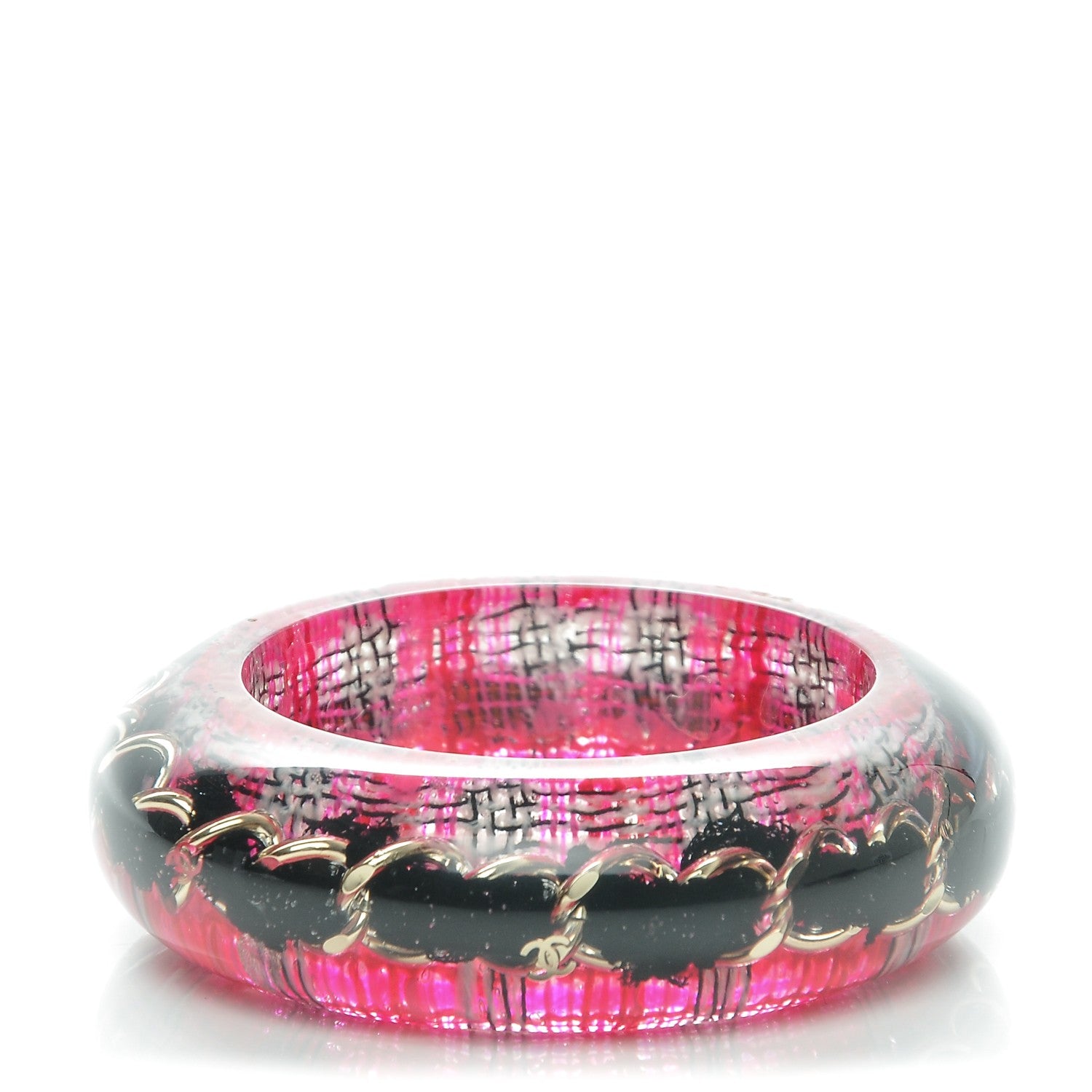 Chanel Resin Tweed Chain CC Bangle Transparent Pink 1 of 4
