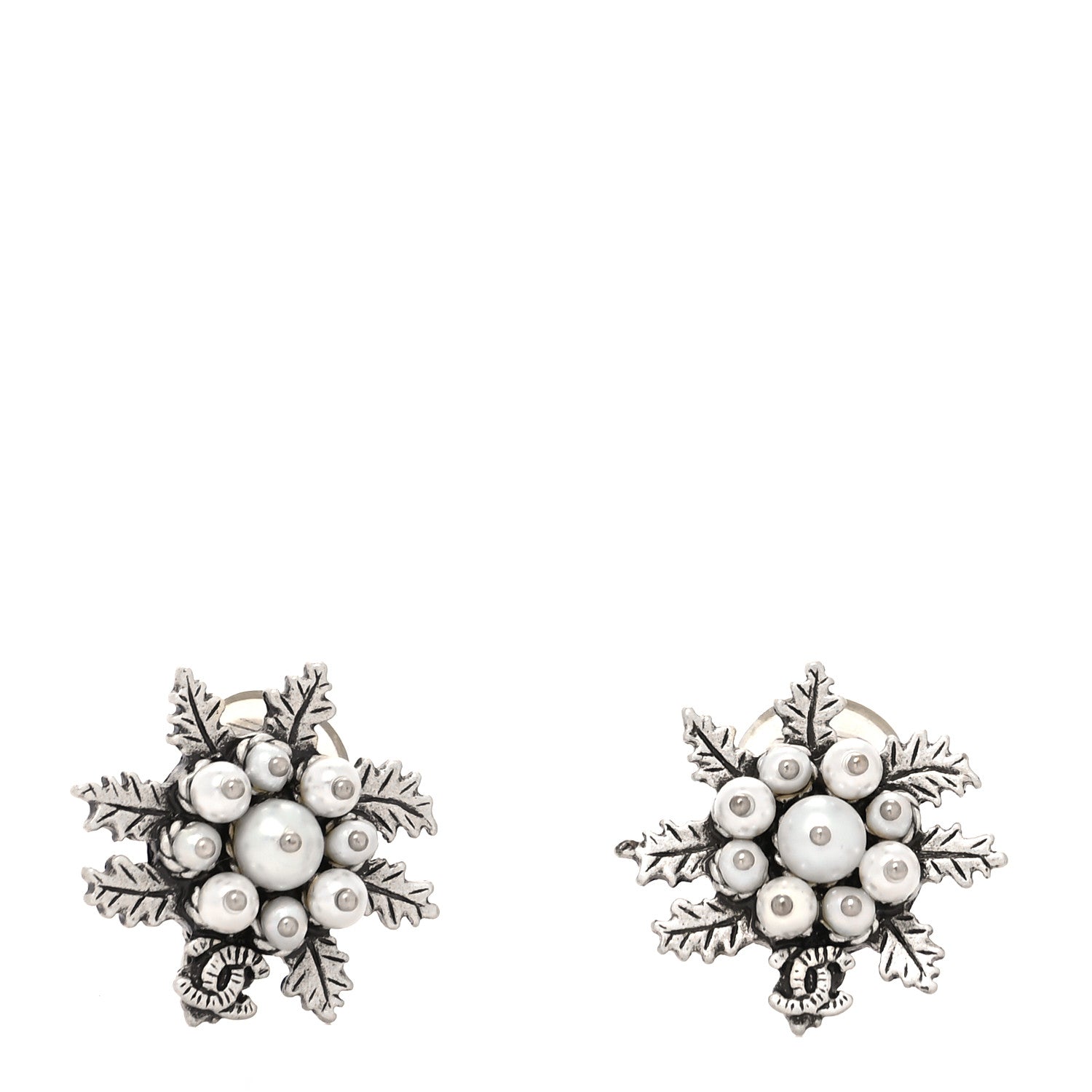 Chanel Pearl CC Leaf Clip On Earrings Silver 1 of 4