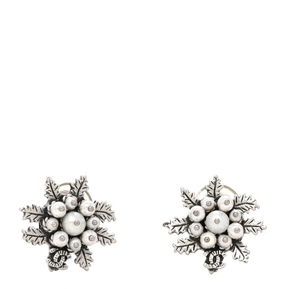 Chanel Pearl CC Leaf Clip On Earrings Silver 1 of 4