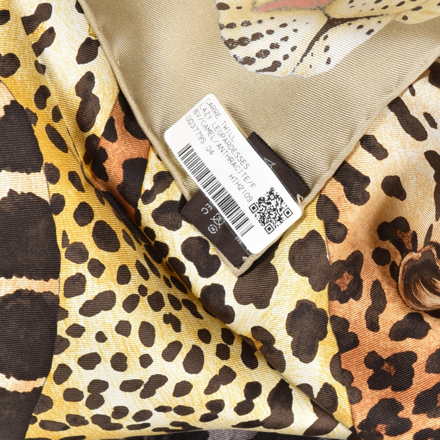 Hermes Silk Twill Lazy Leopardesses Scarf 90 Camel Anthracite 6 of 6