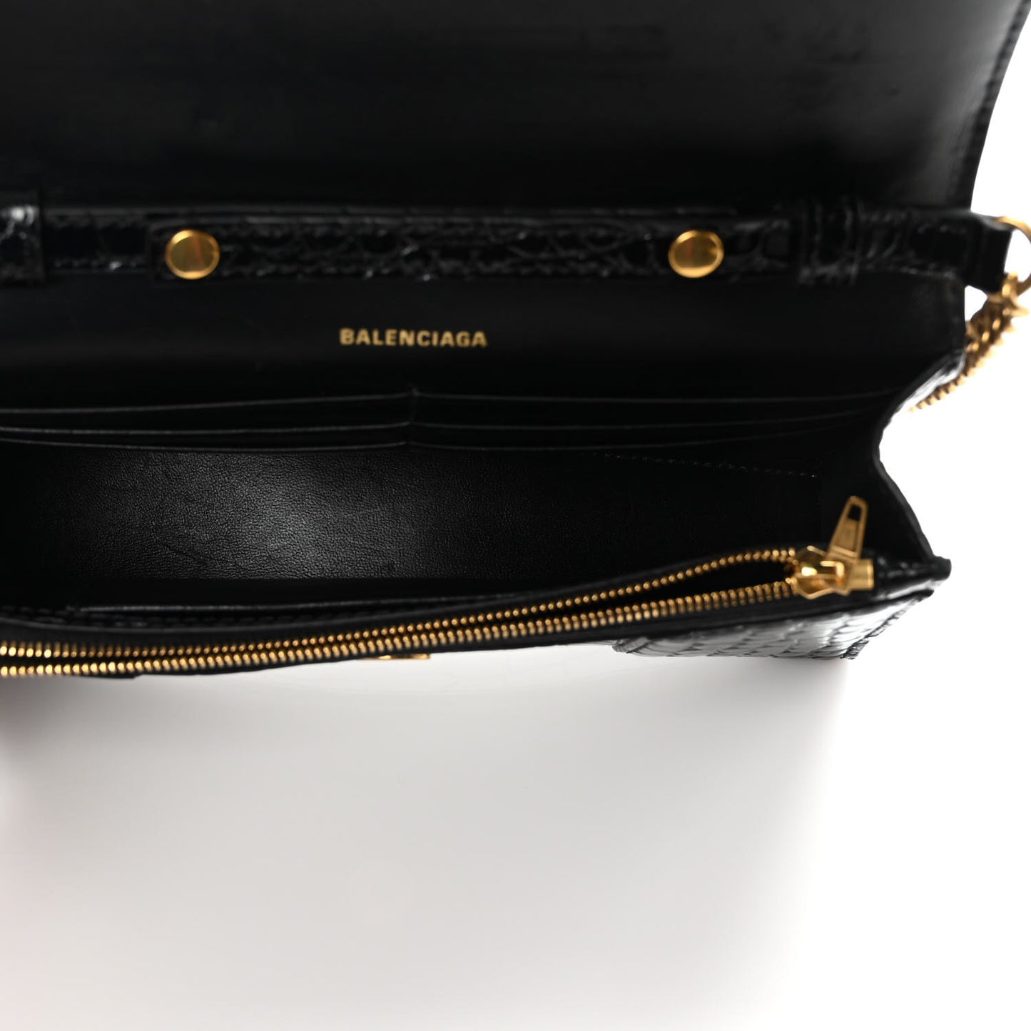 Shiny Calfskin Crocodile Embossed Hourglass Chain Bag Black