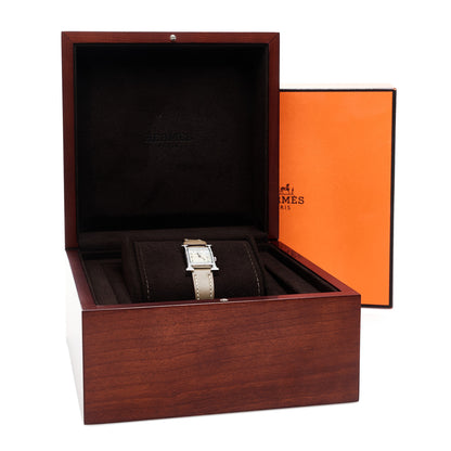 Hermes Stainless Steel Swift Diamond Bezel Mother of Pearl 17.2mm Heure H Hour Quartz Watch Etoupe 5 of 5