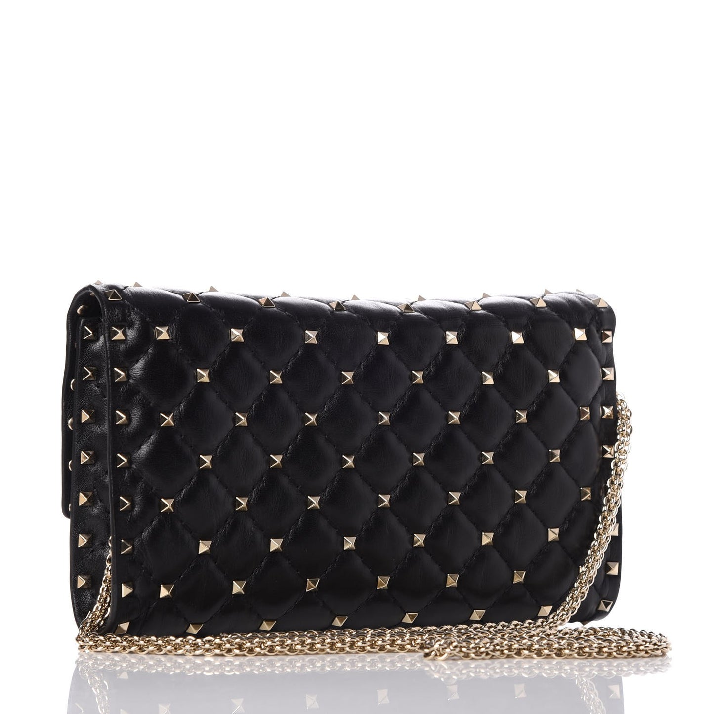 Lambskin Rockstud Spike Wallet on Chain Black