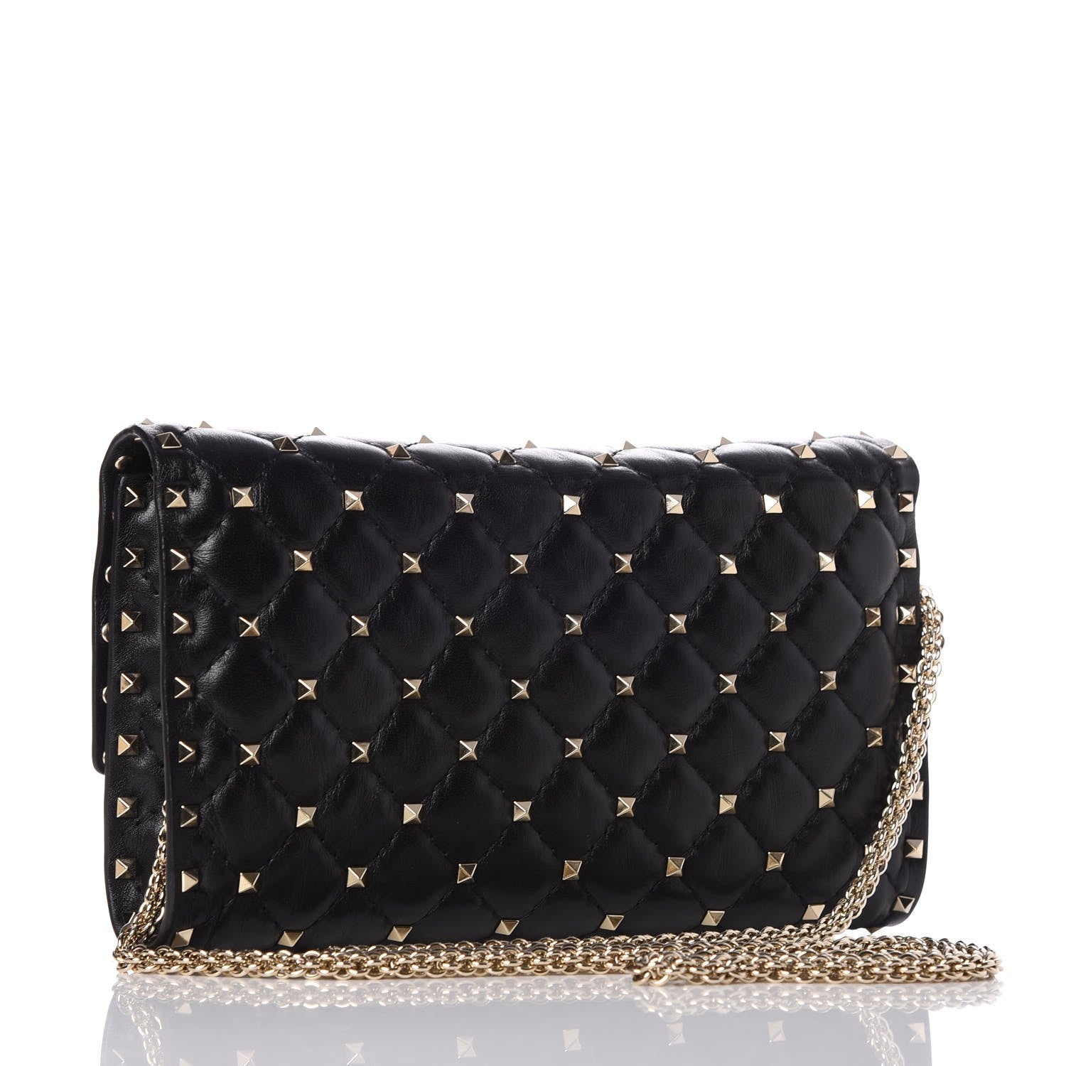 Valentino Garavani Lambskin Rockstud Spike Wallet on Chain Black 3 of 7