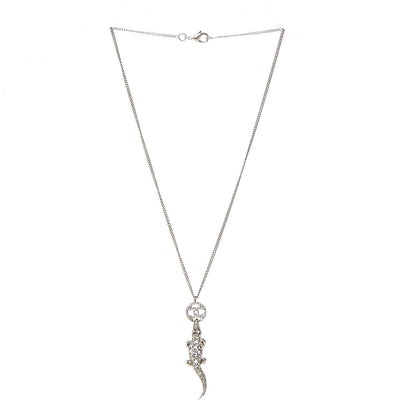 Chanel Crystal CC Alligator Necklace Gold 4 of 6