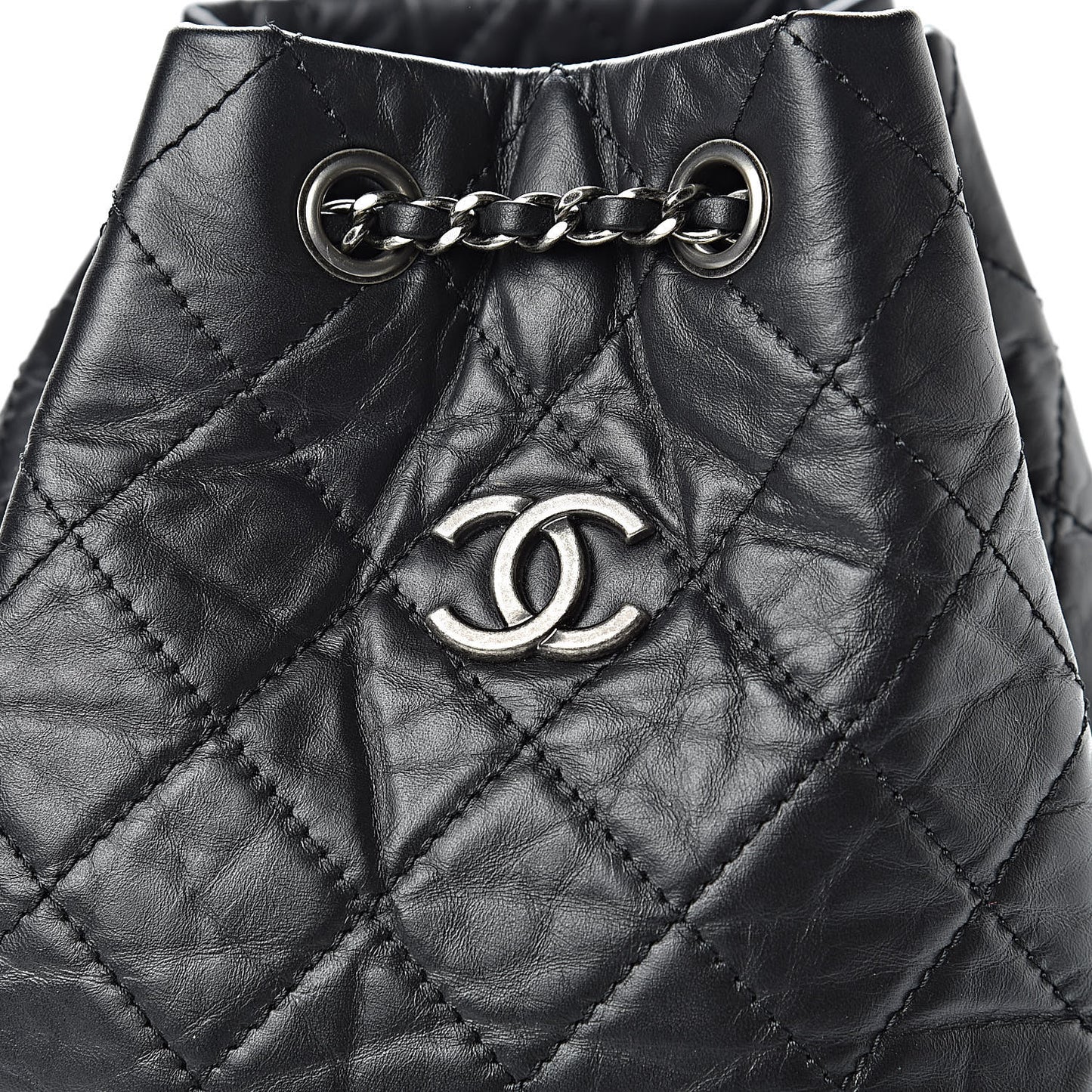 Aged Calfskin Quilted Gabrielle Backpack Black