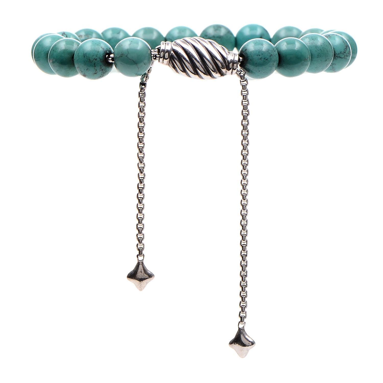 David Yurman Sterling Silver Turquoise 8mm Spiritual Beads Adjustable Bracelet 1 of 5
