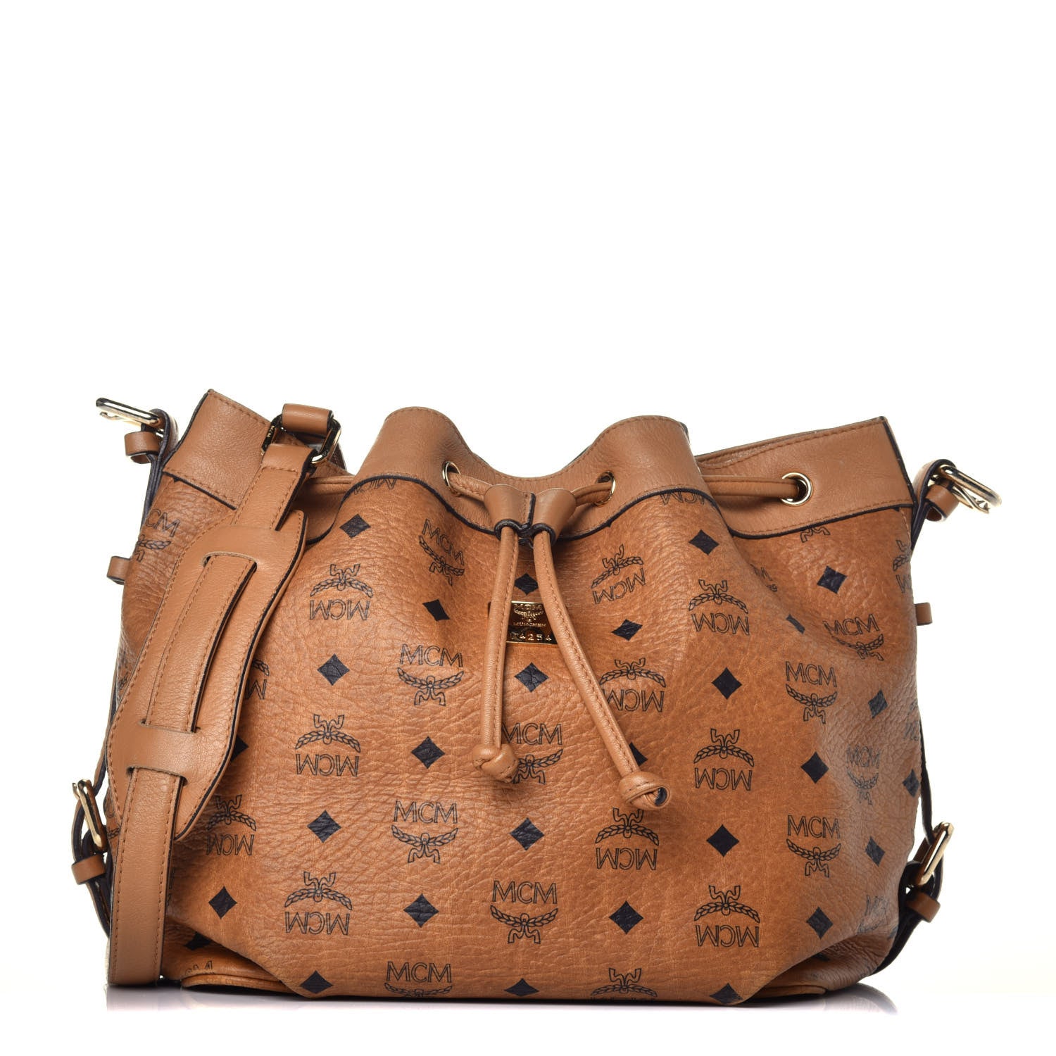 MCM Visetos Essential Drawstring Bucket Bag Cognac 1 of 10