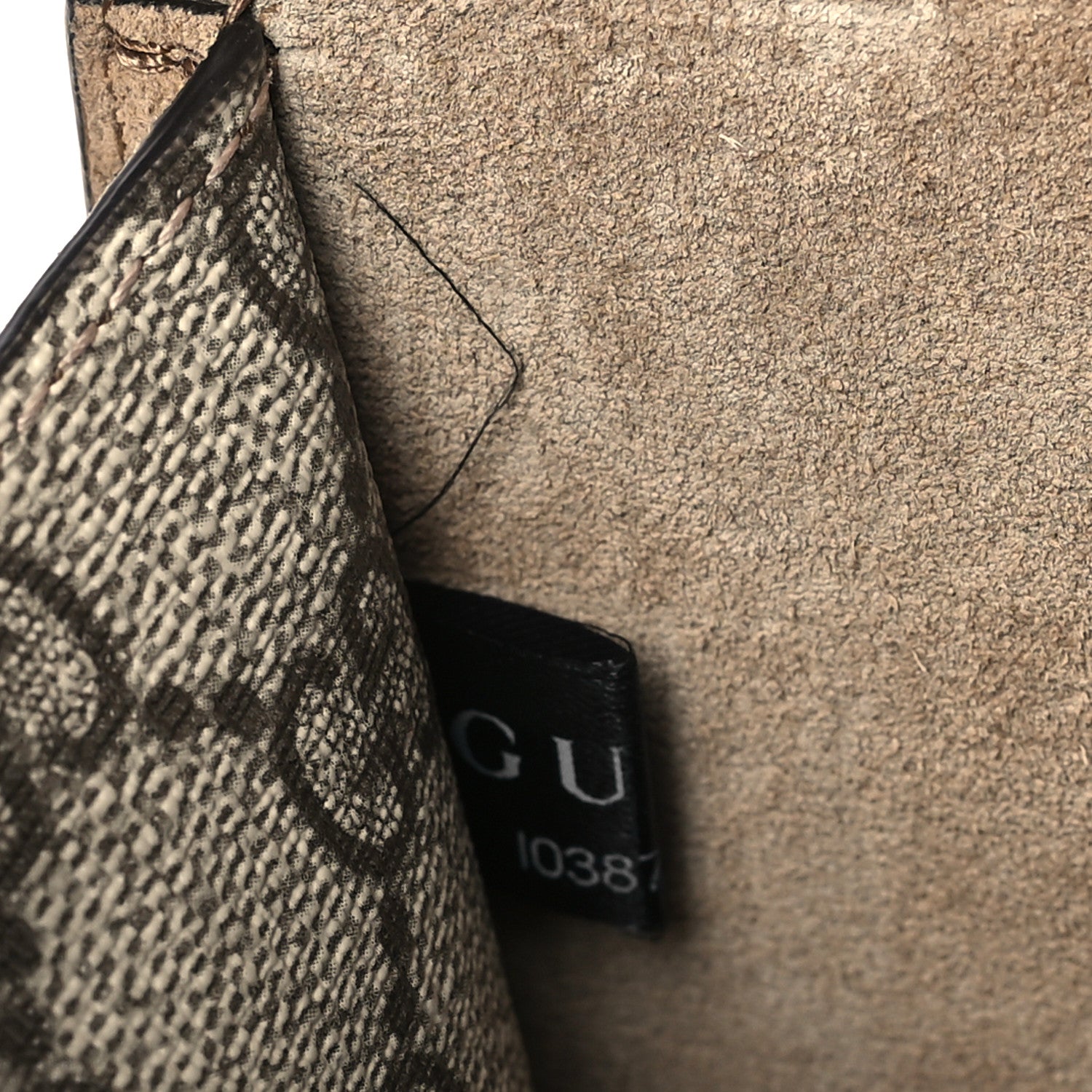 Gucci GG Supreme Monogram Suede Crystal Small Dionysus Shoulder Bag Beige Ebony Taupe 10 of 11