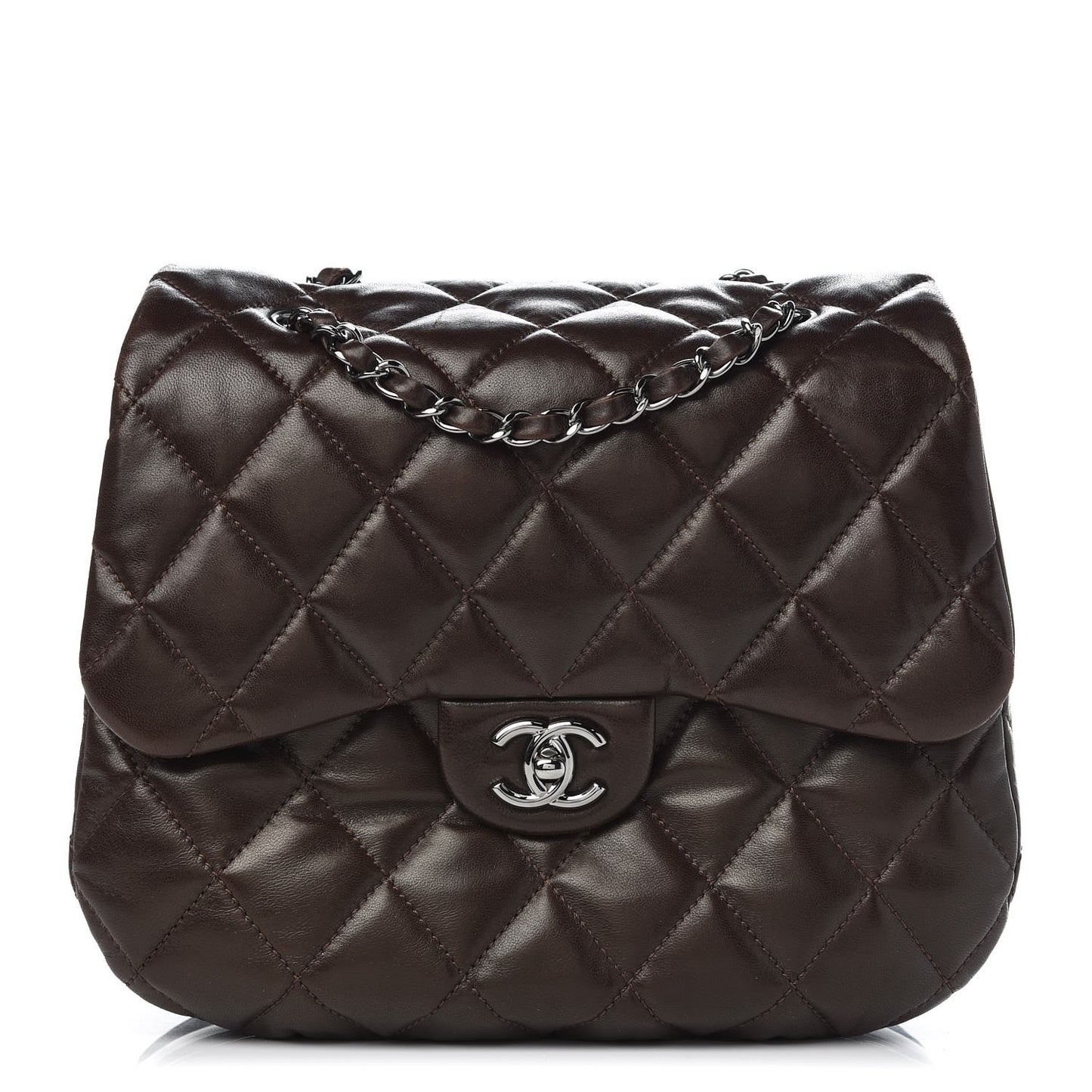 Lambskin Quilted 3 Large Flap Brown