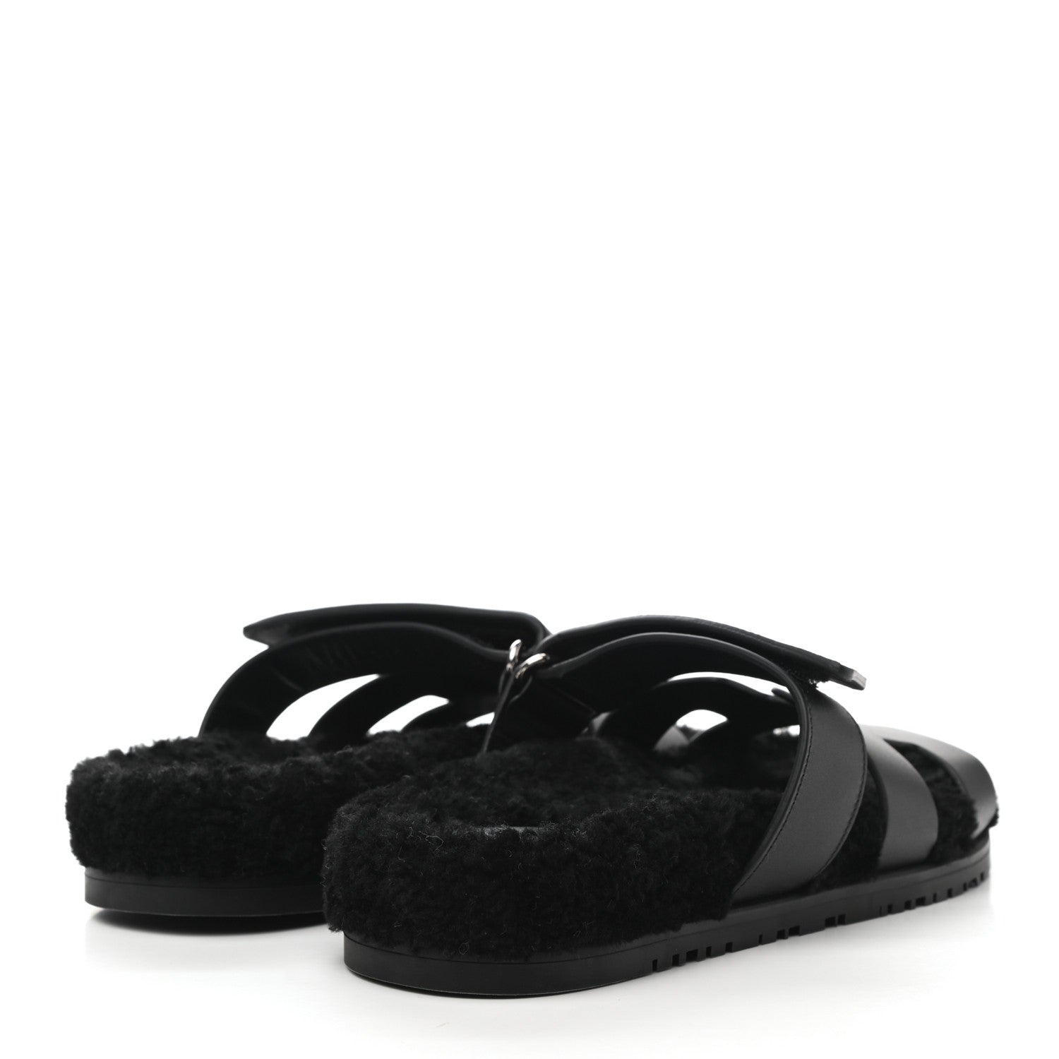Hermes Calfskin Woolskin Womens Chypre Sandals 39 Black 4 of 9