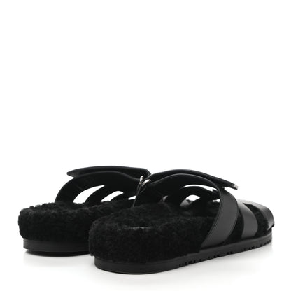 Hermes Calfskin Woolskin Womens Chypre Sandals 39 Black 4 of 9