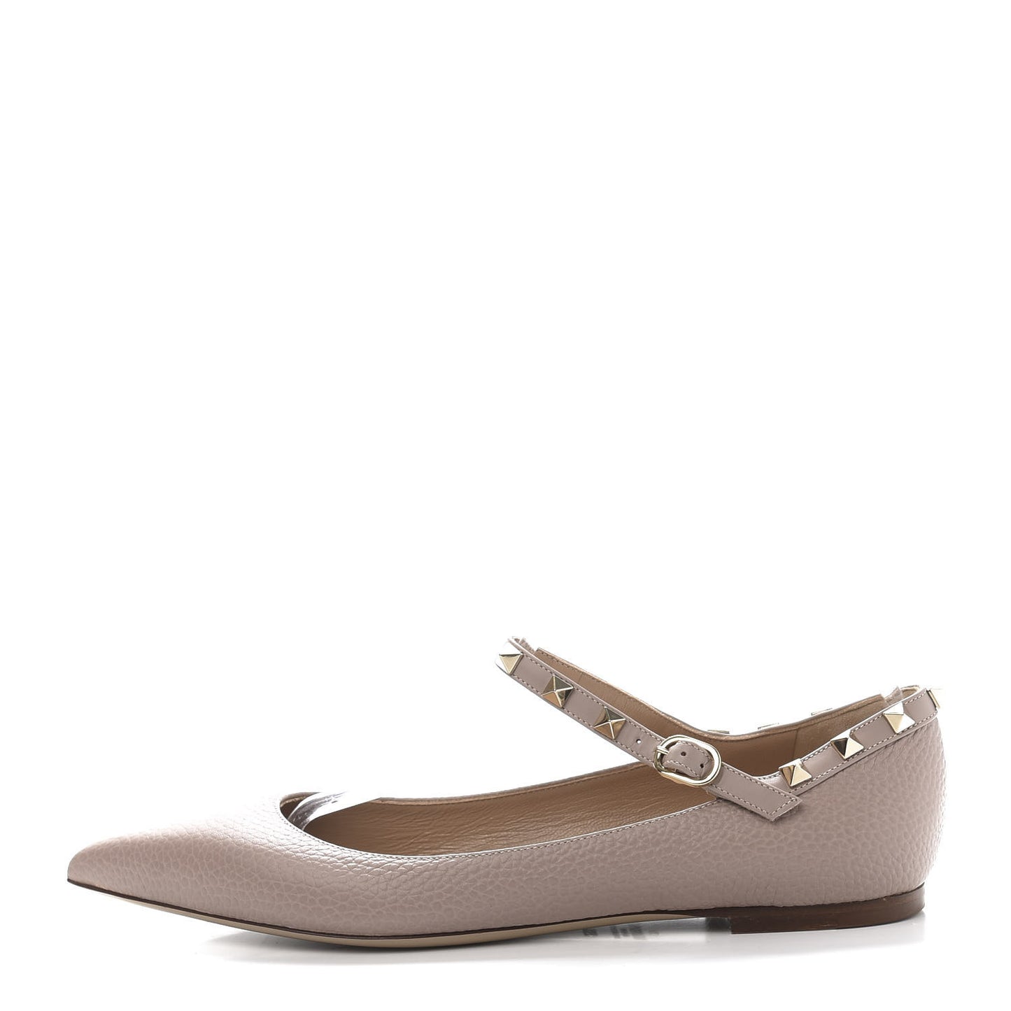 Pebbled Calfskin Rockstud Ankle Strap Ballerina Flats 39.5 Poudre