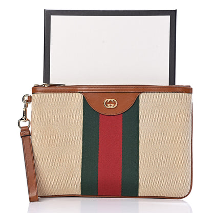 Gucci Vintage Canvas Web Pouch Sand Cuir 9 of 9