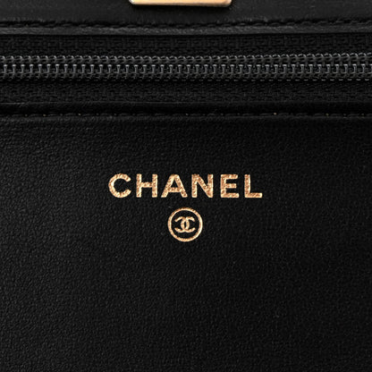 Chanel Lambskin Quilted CC Pearl Crush Wallet on Chain WOC Black 6 of 12